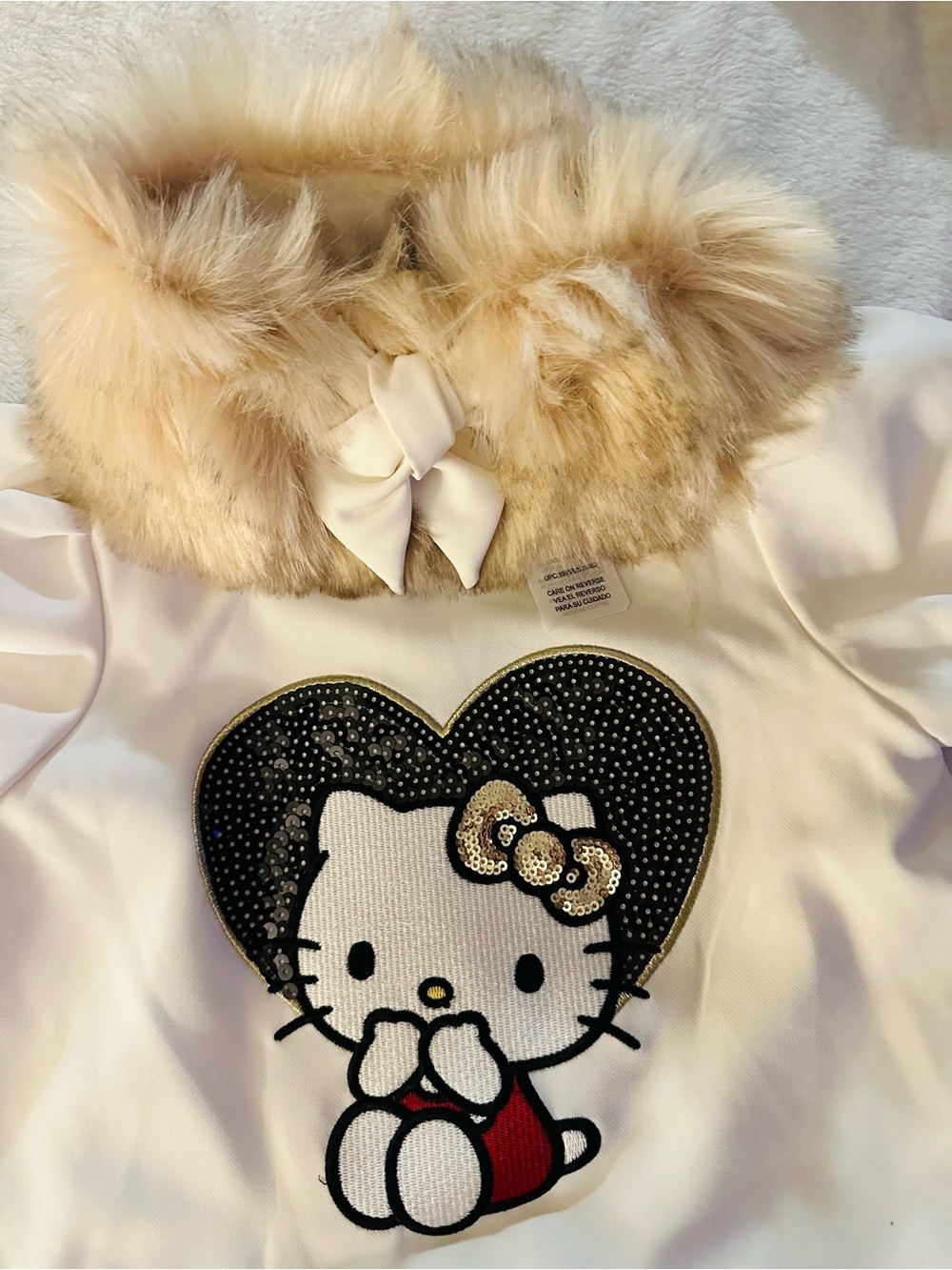 Hello Kitty Kids Cream Hooded Top with Faux-Fur Trim and Sequin Heart